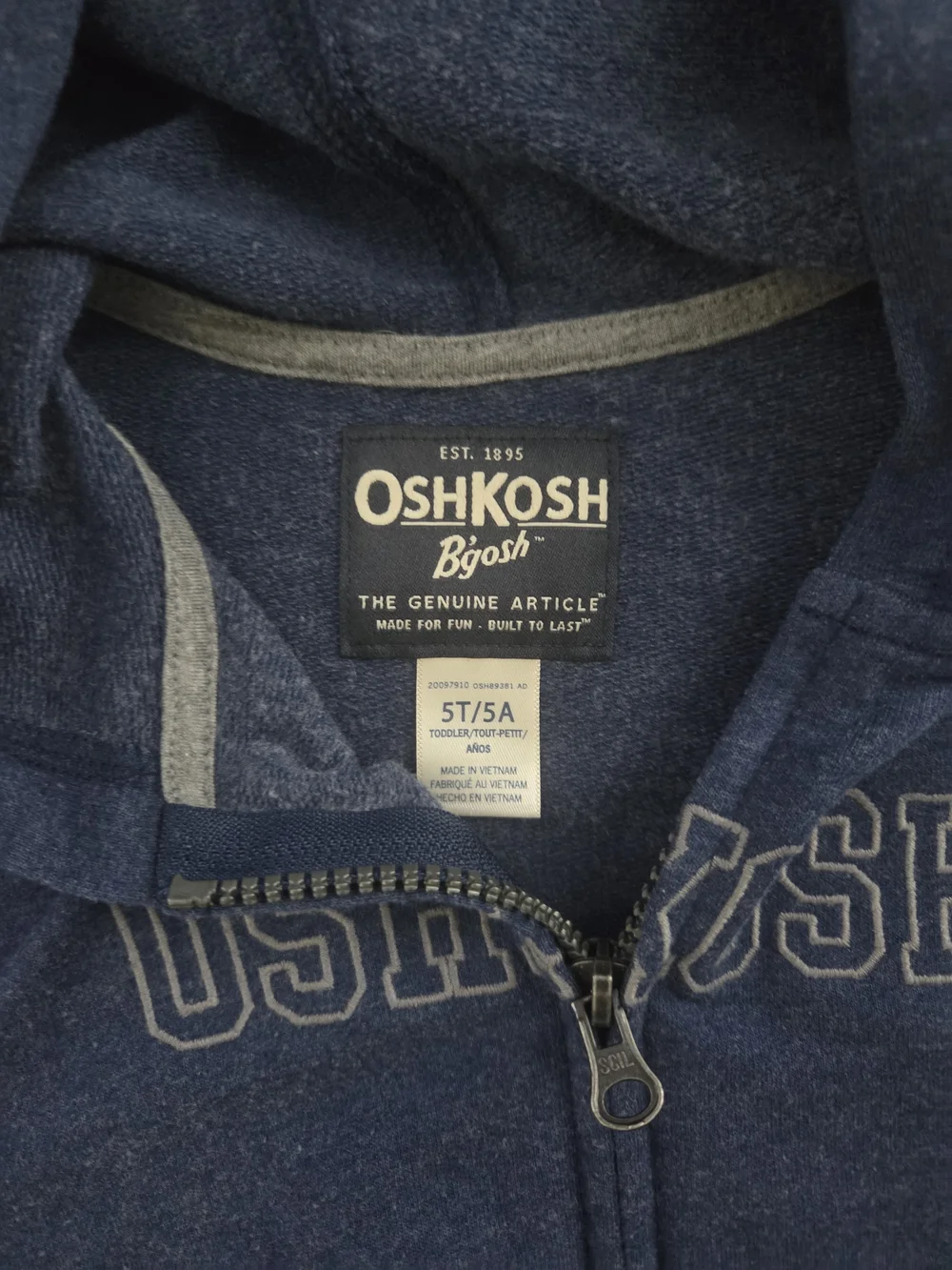 OshKosh B'gosh Navy Zip Front Hoodie Gently Used